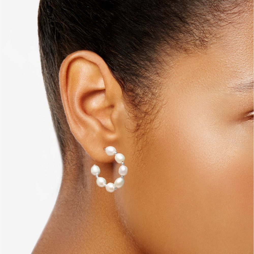 STERLING SILVER and Freshwater Baroque Pearls Hoop Earrings